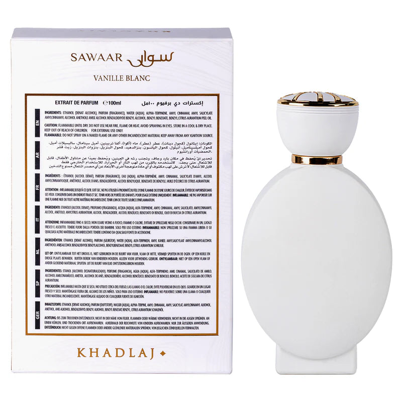 Khadlaj Sawaar Vanille Blanc Extrait de Parfum for Unisex 3.4 Ounce