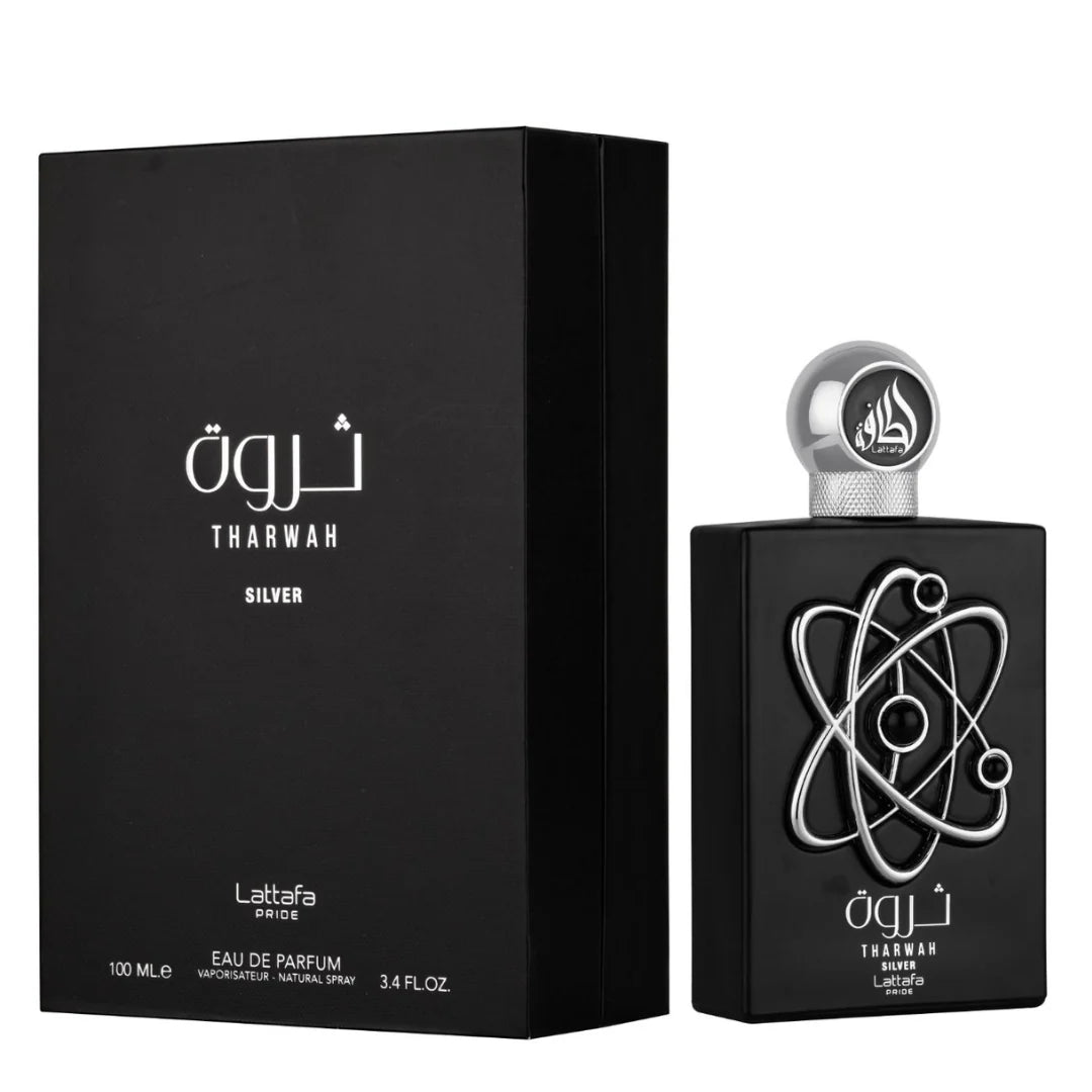 Lattafa Tharwah Silver for Unisex Eau de Parfum Spray, 3.4 Ounce
