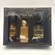 LATTAFA BADE'E AL OUD FOR GLORY 3 PC SET 3.4 OZ EDP + 6.67 OZ BODY SPRAY + 1.7 OZ  HAIR MIST