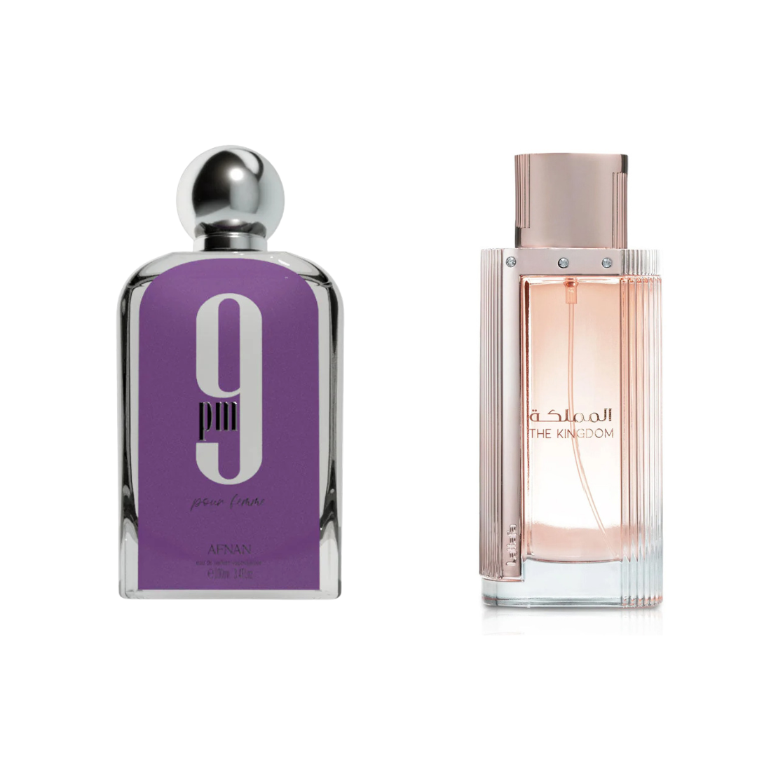 2-Piece (Afnan 9pm Pour Femme & Lattafa The Kingdom) Fragrance Bundle for Women
