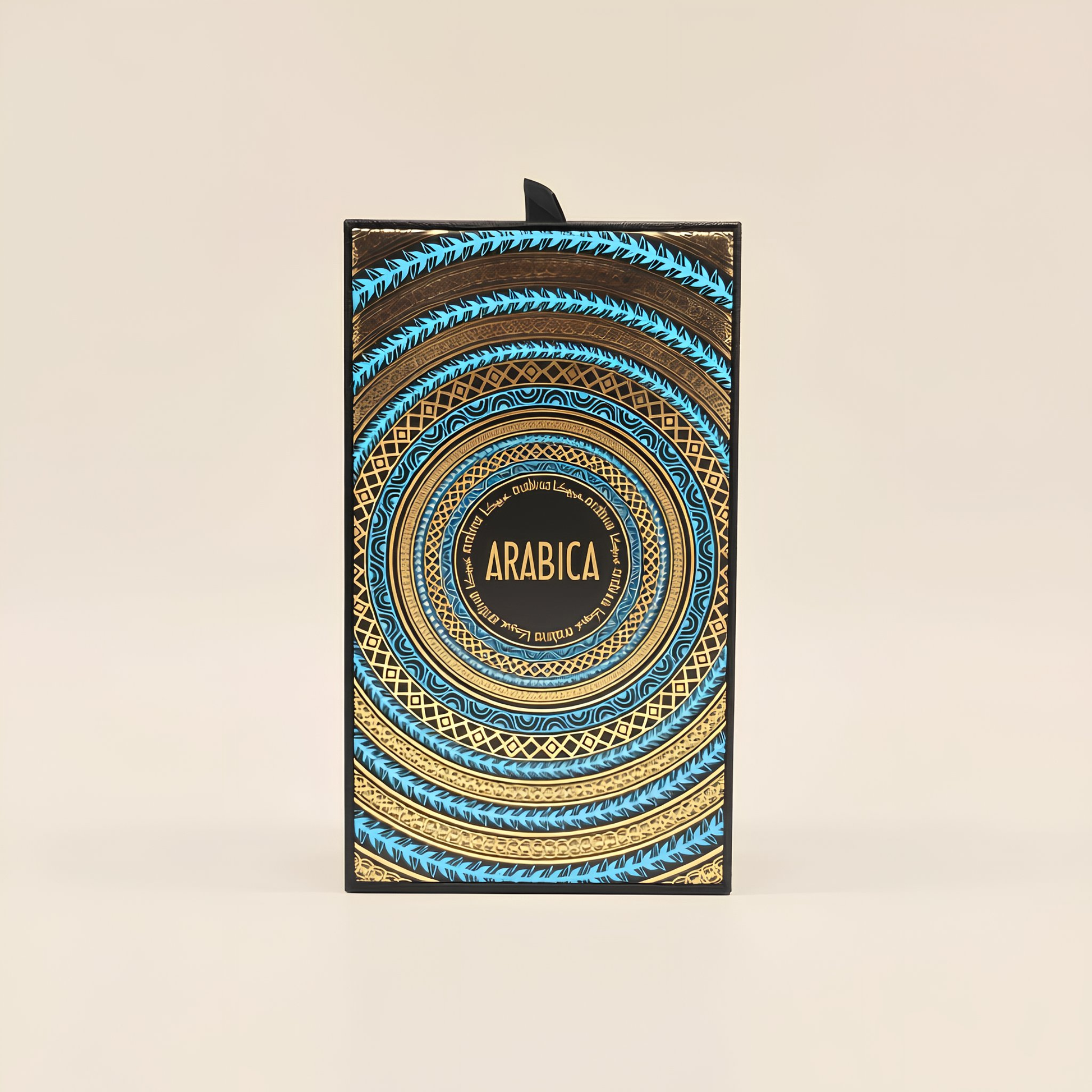 perfume box Decorative with 'Arabica' branding on a beige background