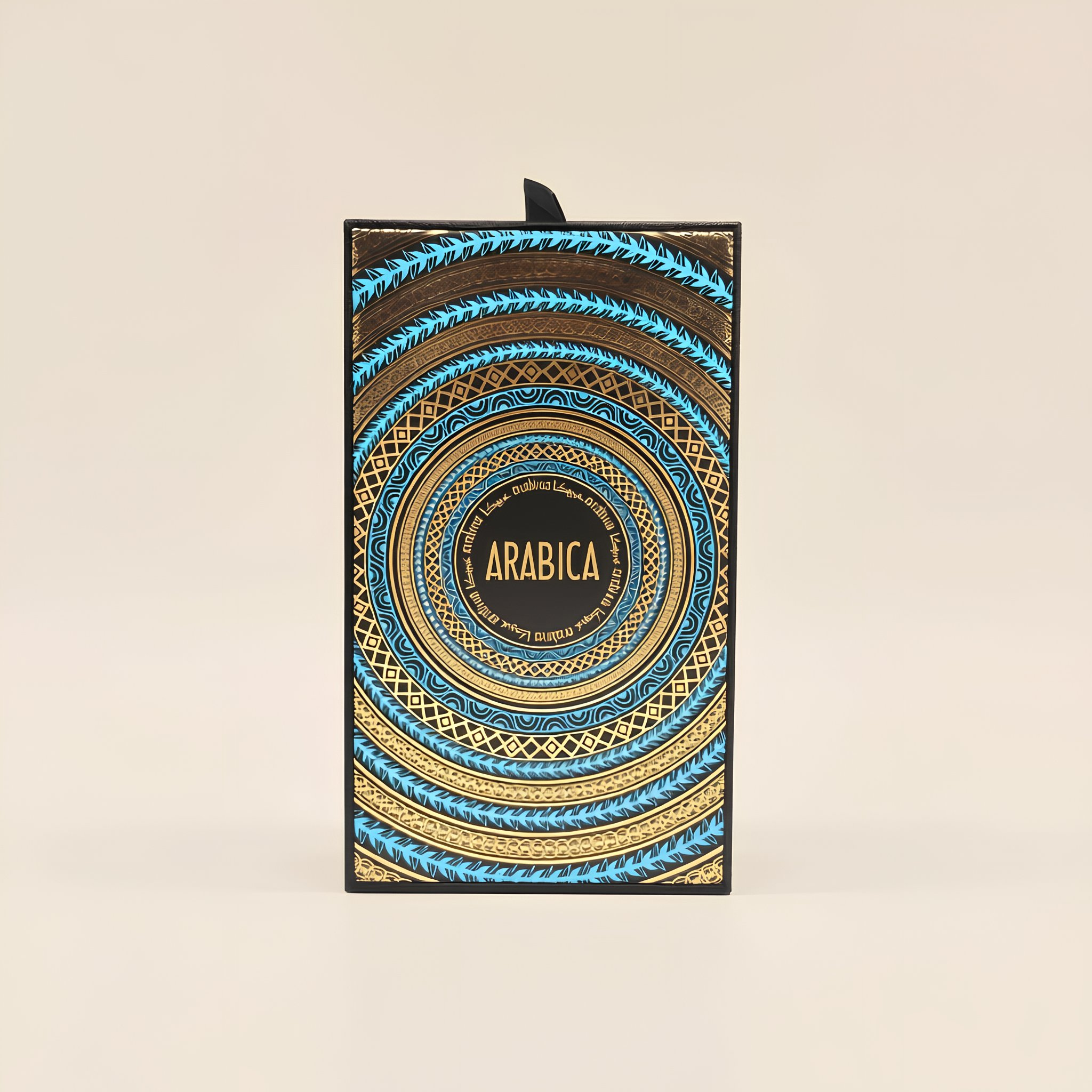 perfume box Decorative with 'Arabica' branding on a beige background