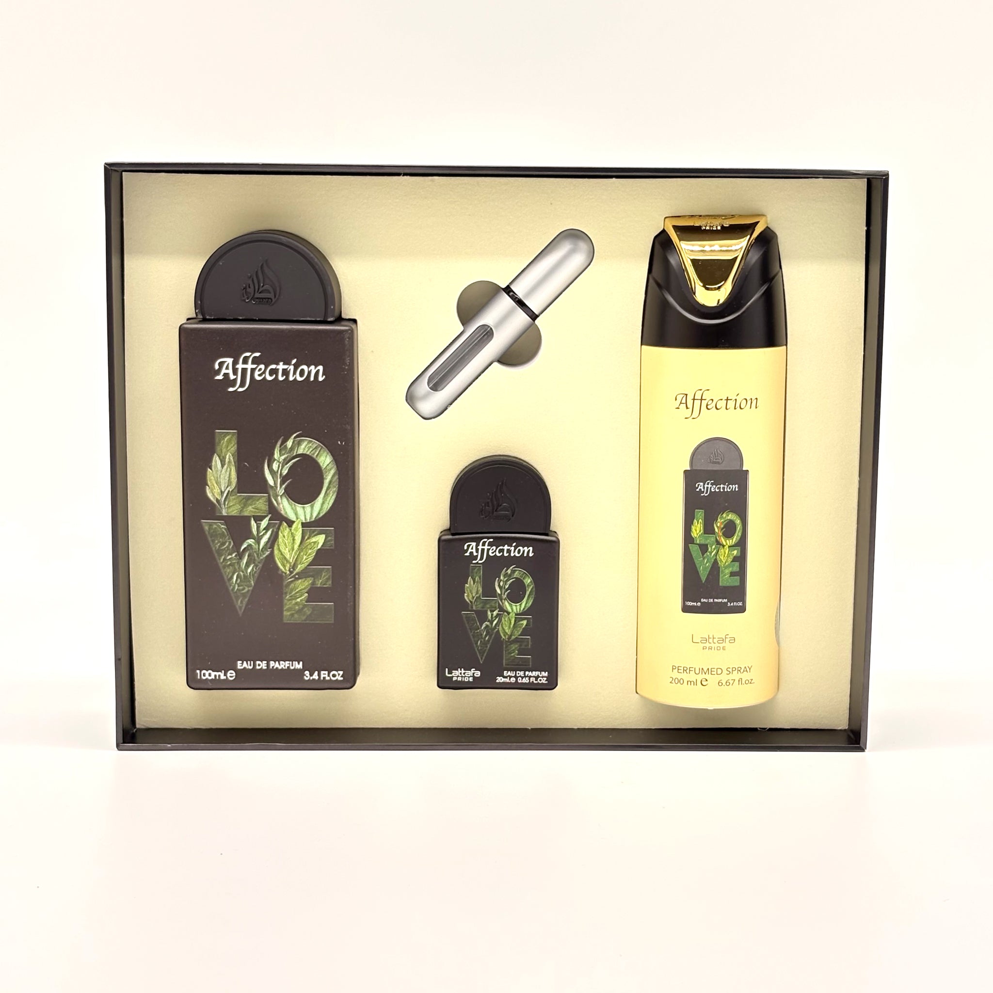LATTAFA AFFECTION 3 PC SET FOR MEN 100 ML + 20 ML + 200 ML BODY SPRAY + TRAVEL SIZE