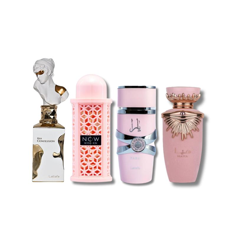 Lattafa Combo Set (Haya, Yara, Now Women & Her Confession) Fragrance Bundle for Women