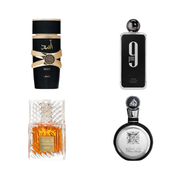4-Piece (Lattafa Fakhar, Khamrah, Asad & Afnan 9PM) Fragrance Bundle for Men