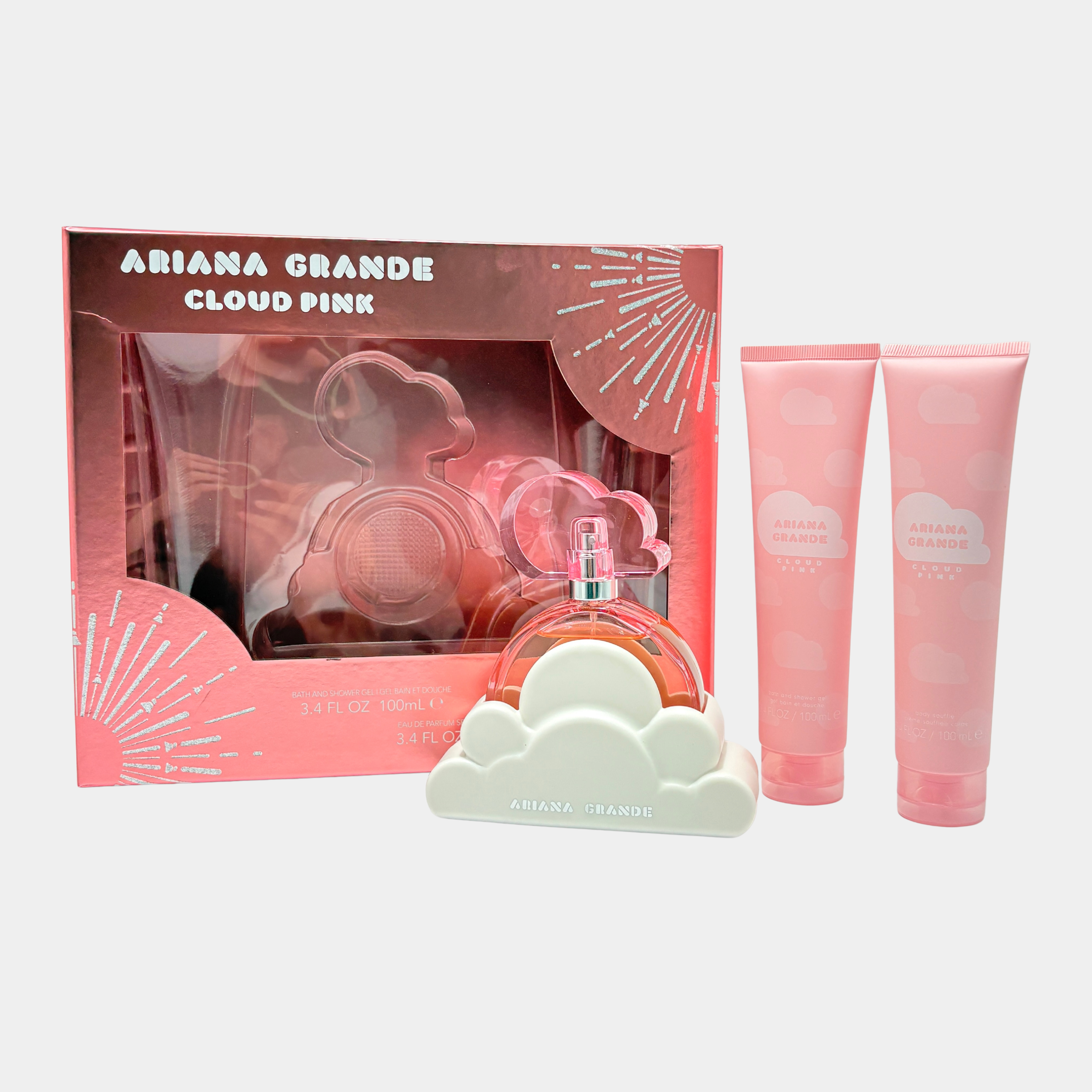 ARIANA GRANDE CLOUD PINK 3 PC SET 3.4 OZ EDP + 3.4 OZ B/L + 3.4 OZ S/G