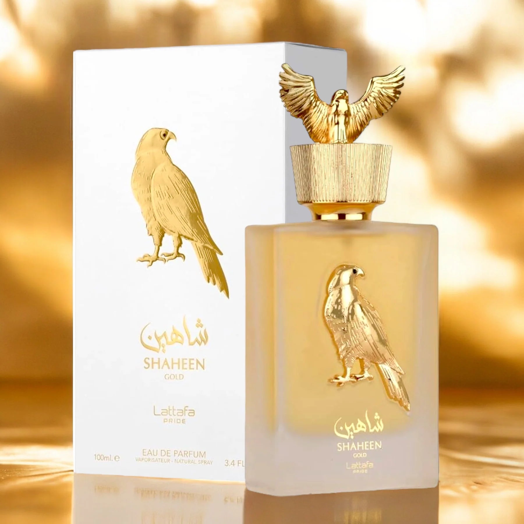 Lattafa Shaheen Gold for Unisex Eau de Parfum Spray, 3.4 Ounce