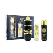 LATTAFA  ASAD 3 PC SET 3.4 OZ EDP + 6.67 OZ BODY SPRAY + 1.7 OZ HAIR MIST