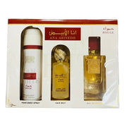 LATTAFA ANA ABIYEDH ROUGE 3 PC SET 60ML EDP + 200ML BODY SPRAY + 50ML HAIR MIST